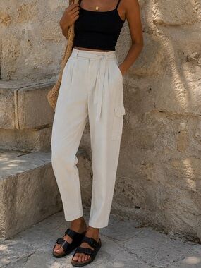 NWOT WILFRED ARITZIA kafta linen blend cargo womens pant in sand size 4